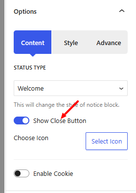 enable show close button